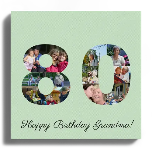 Collage with Photos Round Birthday Number 80 with Text