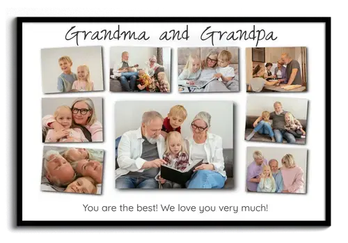 Grandma & Grandpa Photo Collage – Personalize Your 9-Photo Gift with Center Photo & Quote