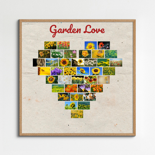 Photo collage heart with garden pictures