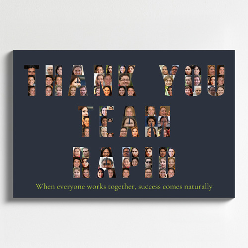 Photo collage for business text numbers multiple rows team photos