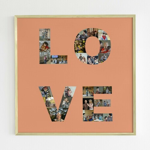photo collage with LOVE text as four letters for family photos